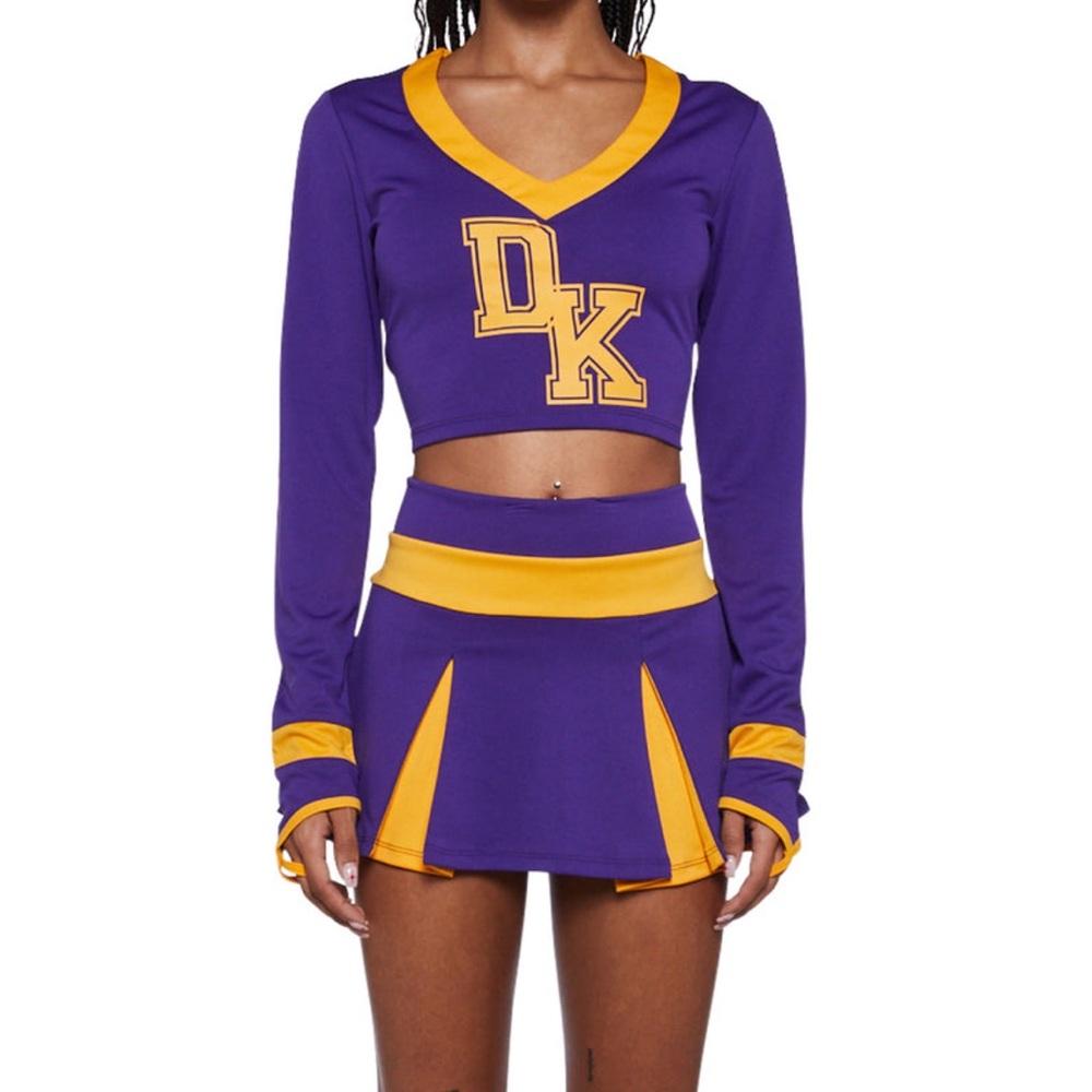 Dolls Kill Purple and Gold Cheer Skirt Set